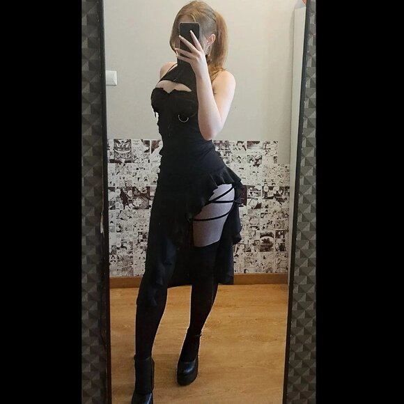 Punk Rock Ruffled Split Skirt Large Goth Gothic Grunge Sexy Halloween Black - Picture 7 of 8